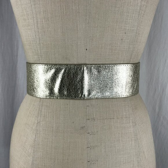 Vintage Gold Belt Wide Rhinestone Buckle Vegan Statement Santa Cinch 80s - Picture 5 of 6